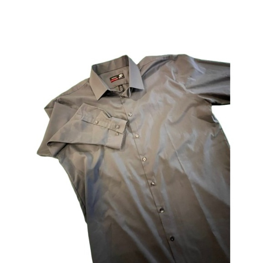 JF J.Ferrar Stretch Slim Gray Long Sleeve Button Down Dress Shirt Mens XL 17 1/2